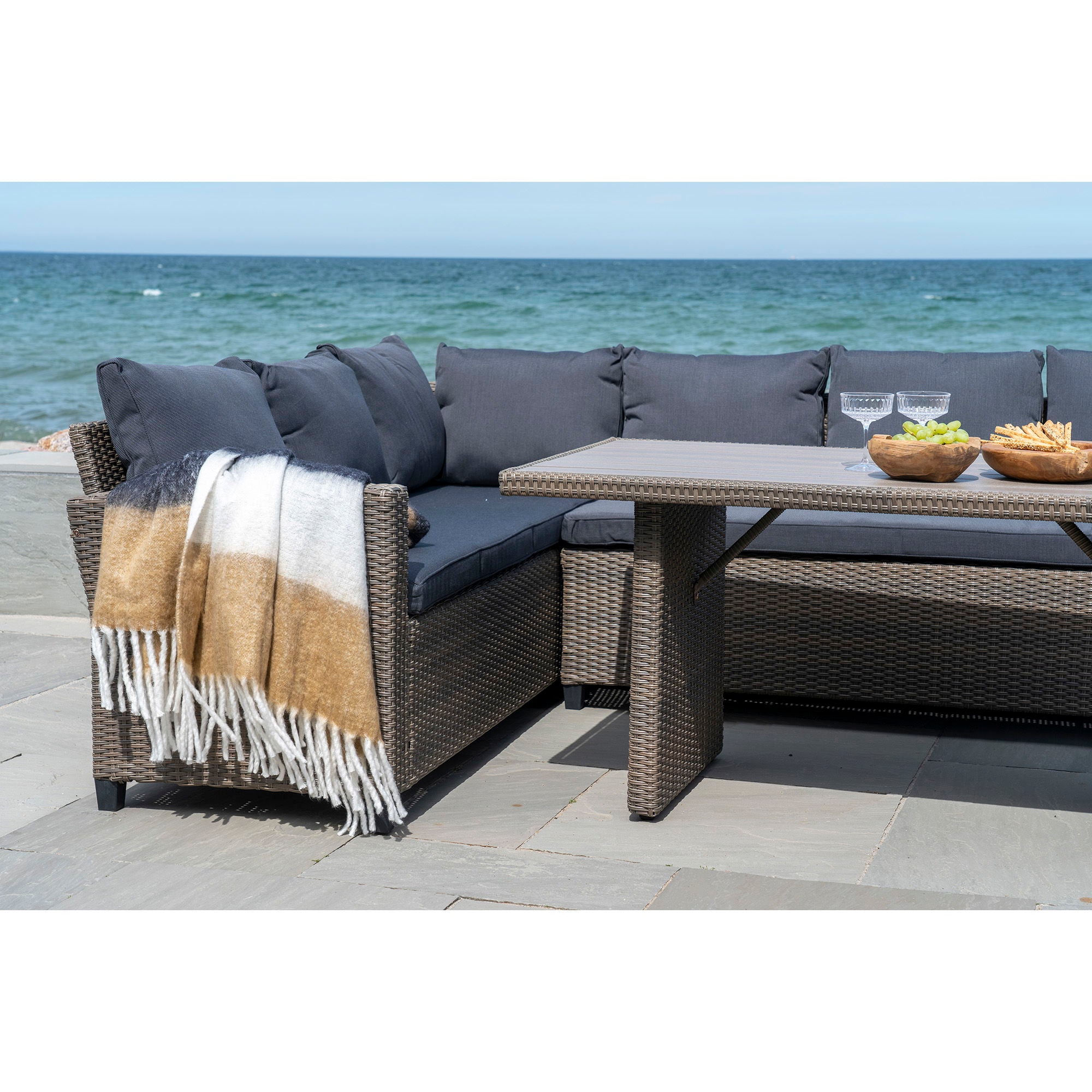 Farbe Sintra – Decke, Acryl, schwarz/weiß/braun, 130×170 cm